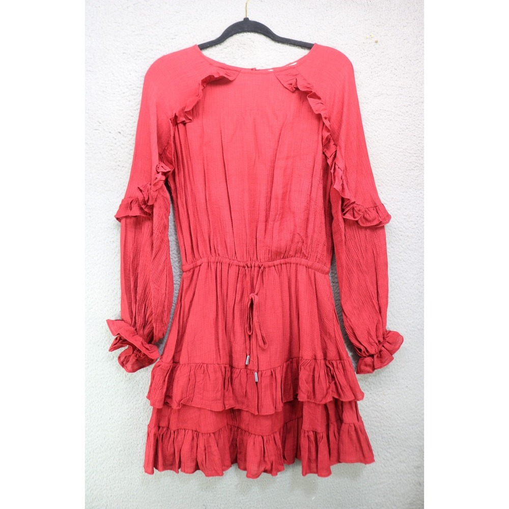 Saints & Secrets Burgundy Long Sleeve Gauzy Dress-Medium-Ruffles-Minimalist-NWT